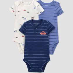 Carter's Just One You® Baby Boys' 3pk Striped Cars Bodysuits - White/Blue/Navy Blue 12M