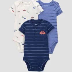 Carter's Just One You® Baby Boys' 3pk Striped Cars Short Sleeve Bodysuit - White/Blue/Navy Blue 18M