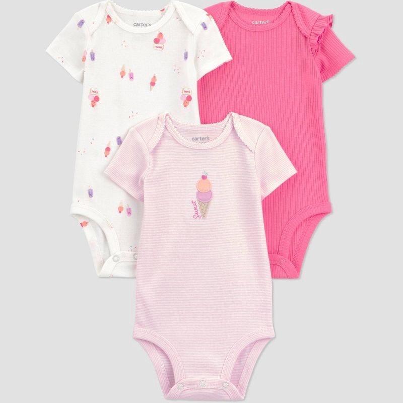 slide 1 of 5, Carter's Just One You® Baby Girls' 3pk Ice Cream Short Sleeve Bodysuit - Pink Newborn, 3 ct
