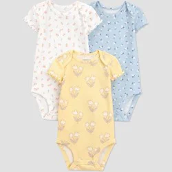 Carter's Just One You® Baby Girls' 3pk Floral Short Sleeve Bodysuit - Yellow/Blue 9M