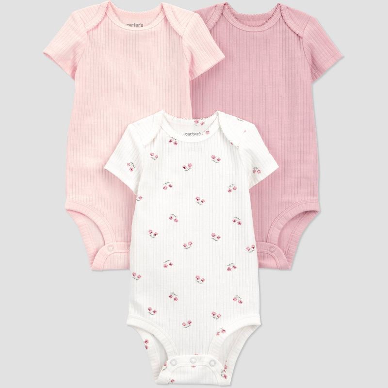 slide 1 of 5, Carter's Just One You® Baby Girls' 3pk Floral Short Sleeve Bodysuit - Ivory/Pink 12M, 3 ct