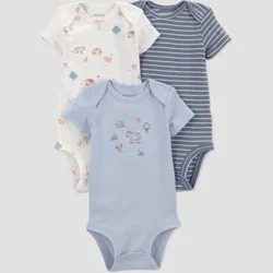Carter's Just One You® Baby Boys' 3pk Farm Animals Short Sleeve Bodysuit - Gray/Blue/White 12M