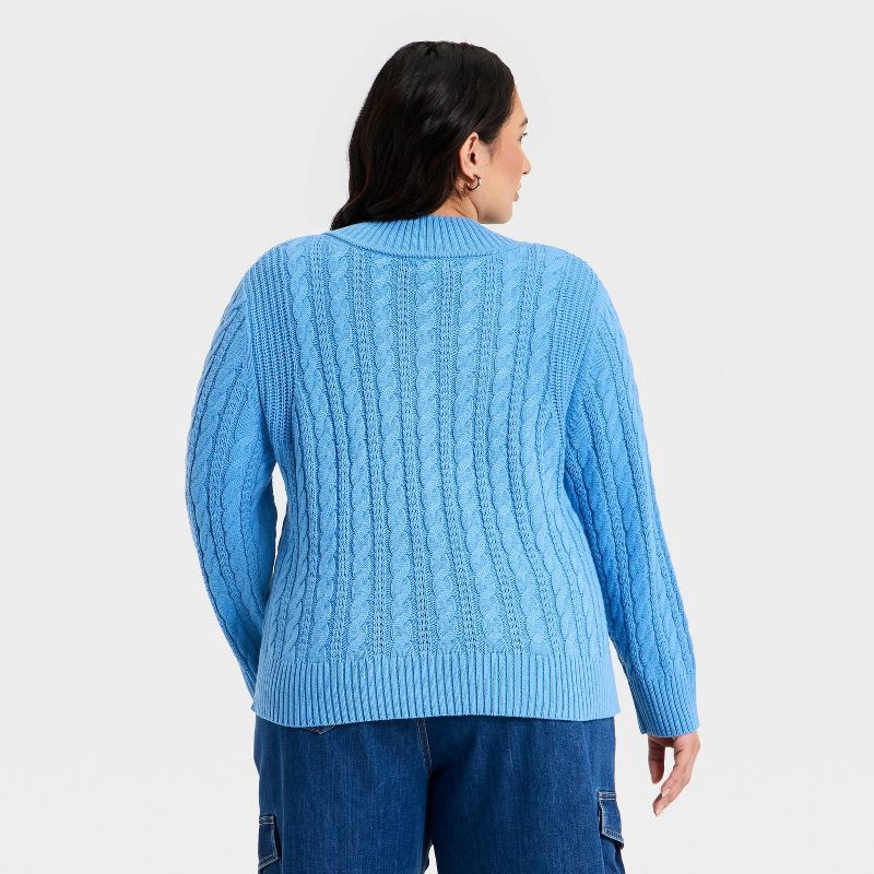 slide 2 of 3, Women's Long Sleeve Cable Knit V-Neck Pullover Sweater - Ava & Viv™ Blue 2X, 1 ct