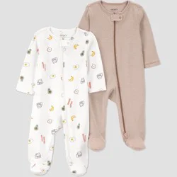 Carter's Just One You® Baby Boys' 2pk Breakfast Long Sleeve Sleep N' Play Footed Pajamas - Ivory 6M