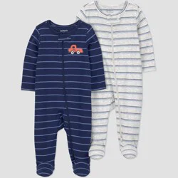 Carter's Just One You® Baby Boys' 2pk Striped Sleep N' Play Footed Pajamas - Gray/Navy Blue 3M