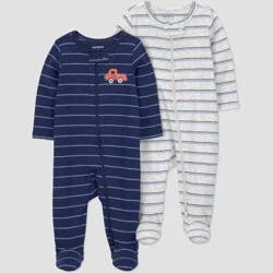 Carter's Just One You® Baby Boys' 2pk Striped Sleep N' Play Footed Pajamas - Gray/Navy Blue 9M