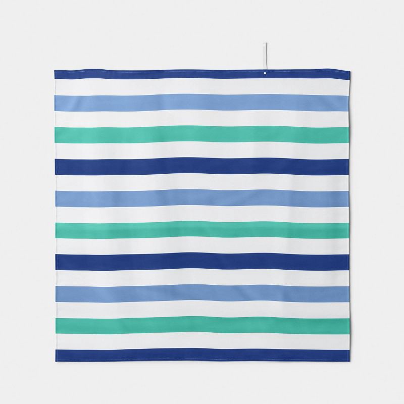 slide 1 of 4, 60"x60" Microfiber Multi Striped Beach Blanket with Snapable Strap Cool Blue/Green - Sun Squad™, 1 ct