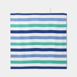 60"x60" Microfiber Multi Striped Beach Blanket with Snapable Strap Cool Blue/Green - Sun Squad™