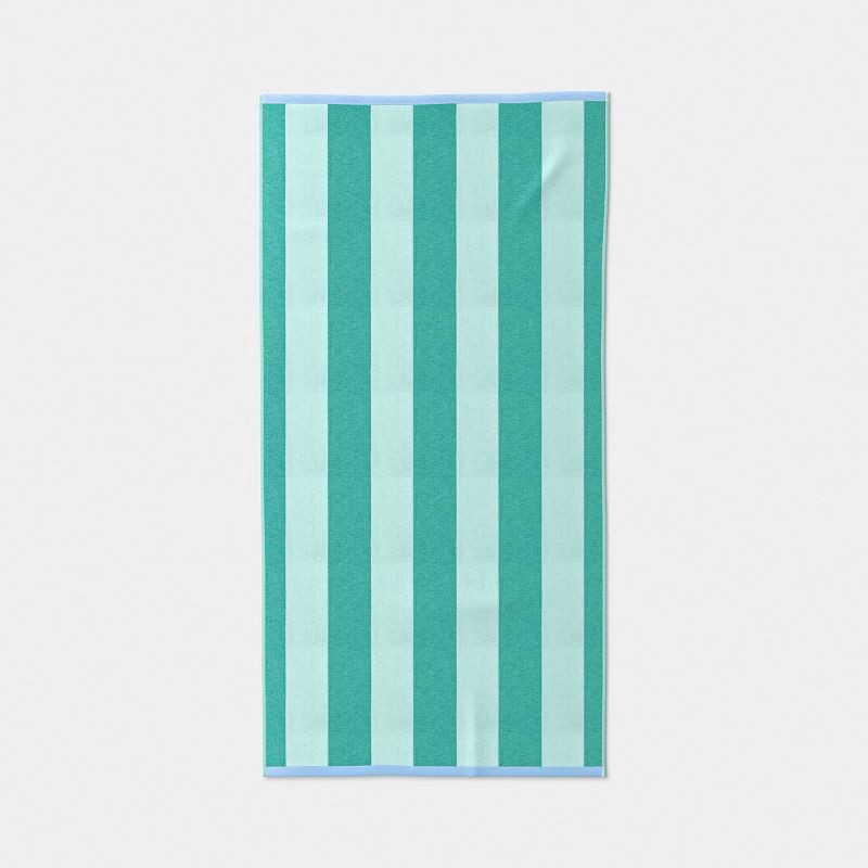 slide 1 of 4, 32"x62" Vertical Cabana Striped Reversible Beach Towel Teal - Sun Squad™, 1 ct