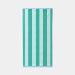32"x62" Vertical Cabana Striped Reversible Beach Towel Teal - Sun Squad™