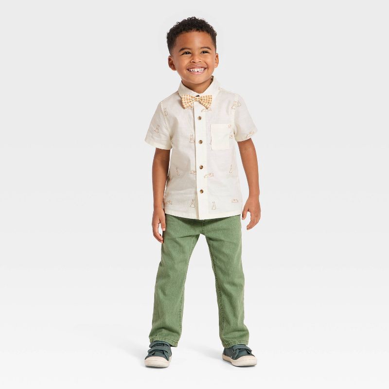 boys easter dress shirt Boys Short Sleeve Easter Egg Print Poplin Button Up Shirt - BLUE