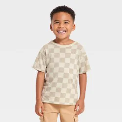 Toddler Boys' Checkered Stone Relaxed T-Shirt - Cat & Jack™ Light Brown 5T