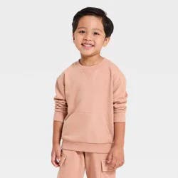 Toddler Boys' French Terry Crewneck Sweater - Cat & Jack™ Brown 18M