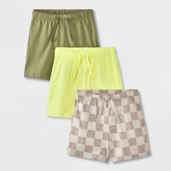 Toddler Boys' 3pk Pull-On Knit Shorts - Cat & Jack™ Olive/Stone/Yellow 12M