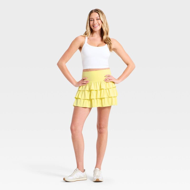 slide 3 of 4, Women's Layered Ruffle Skort - JoyLab™ Yellow XXS, 1 ct