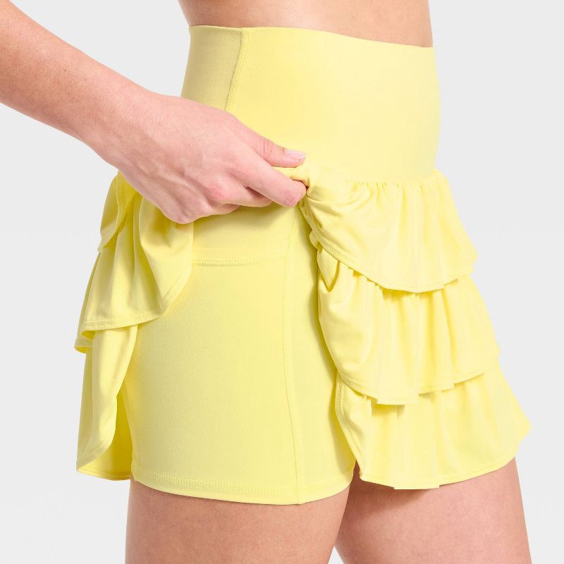 slide 4 of 4, Women's Layered Ruffle Skort - JoyLab™ Yellow XXS, 1 ct
