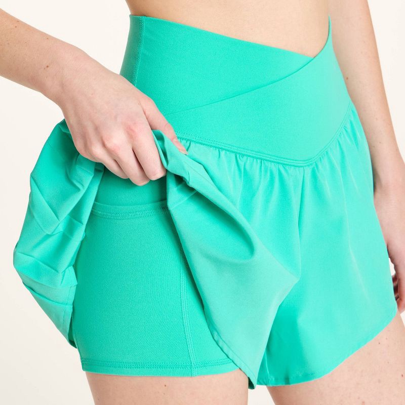 slide 4 of 4, Women's Pleated Side Woven Shorts - JoyLab™ Turquoise XL, 1 ct