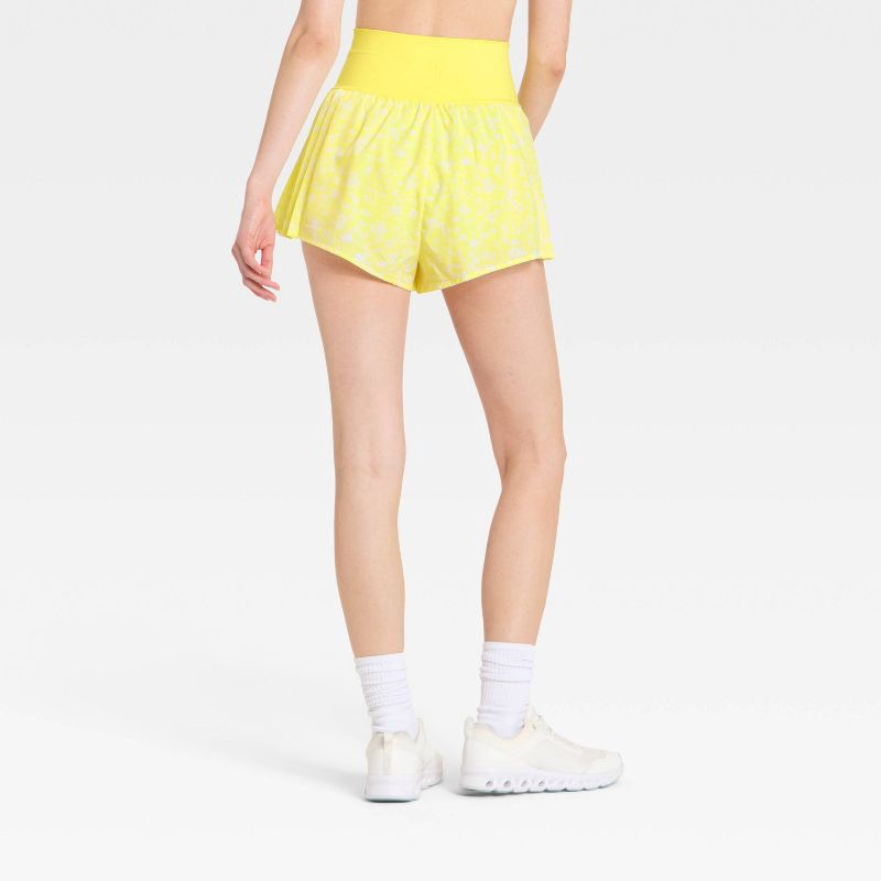 slide 2 of 4, Women's Pleated Side Woven Shorts - JoyLab™ Yellow Floral M, 1 ct