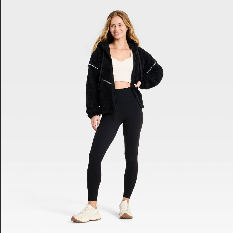 slide 3 of 3, Women's High-Pile Fleece Bomber Jacket - JoyLab™ Black XXL, 1 ct