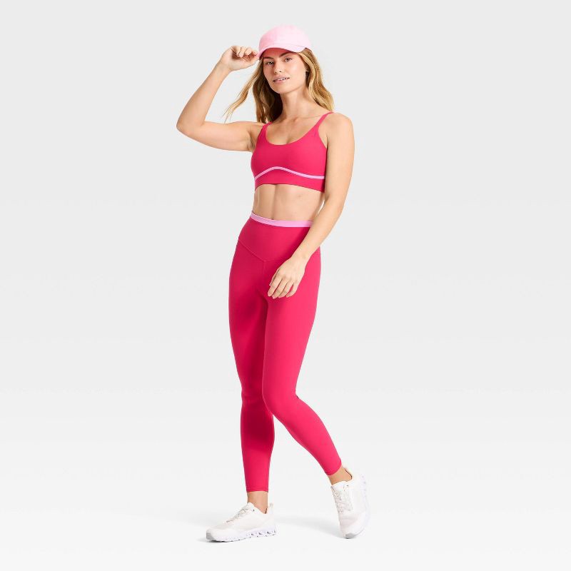 slide 3 of 3, Women's Piped Sports Bra - JoyLab™ Red/Pink S, 1 ct