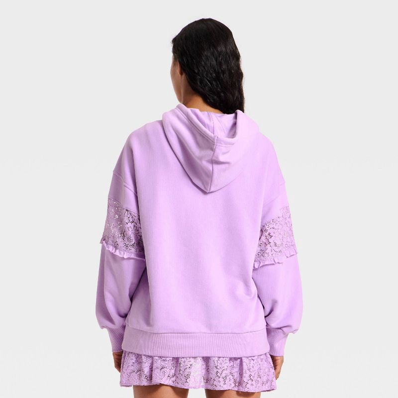 slide 2 of 3, Women's Lace Trim French Terry Hooded Sweatshirt - JoyLab™ Purple XXL, 1 ct