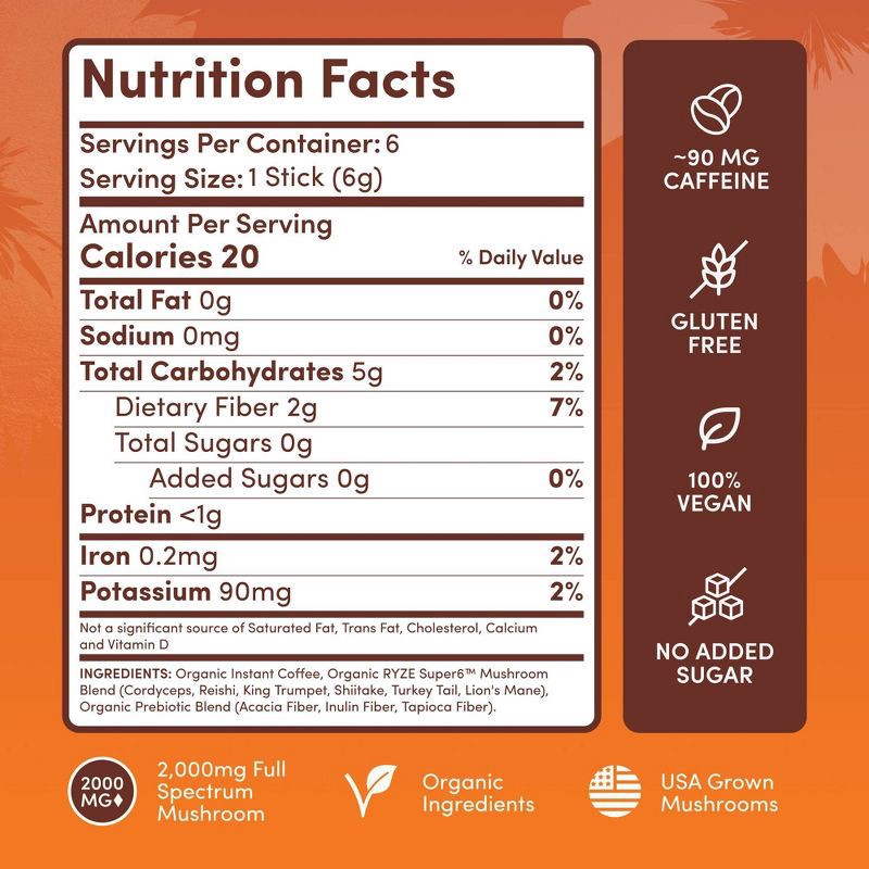 slide 2 of 5, RYZE Dark Roast Mushroom Coffee Sticks - 1.2oz/6ct, 6 ct; 1.2 oz