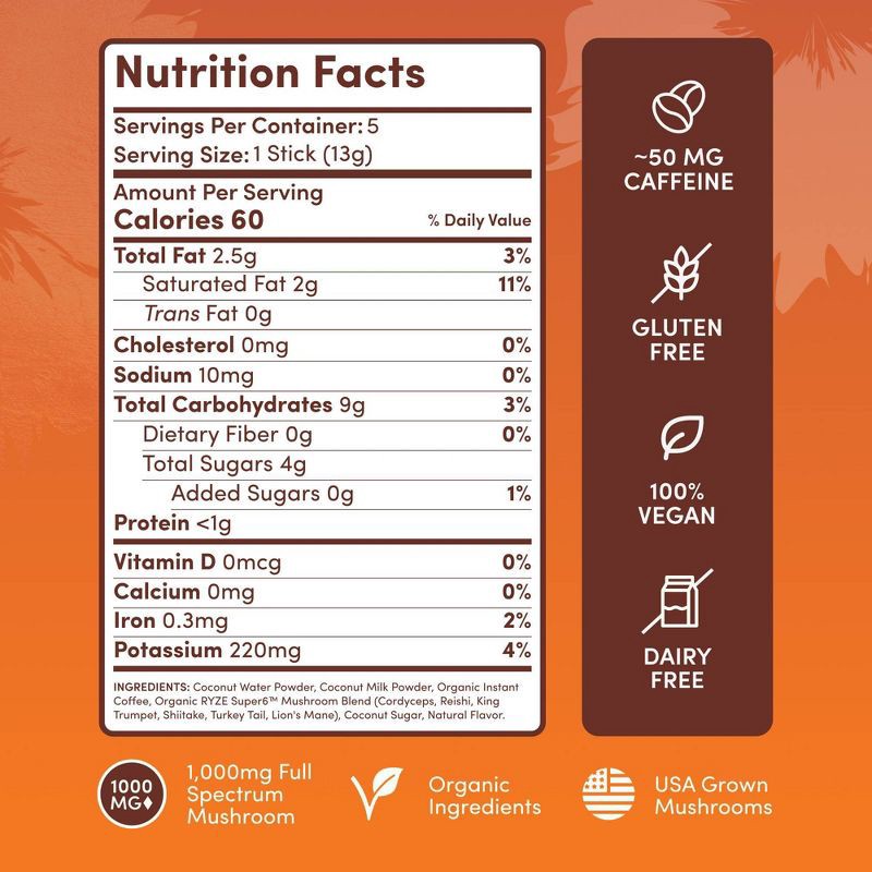 slide 2 of 5, RYZE Vanilla Mushroom Coffee Latte sticks - 2.3oz/5ct, 2.3 oz, 5 ct