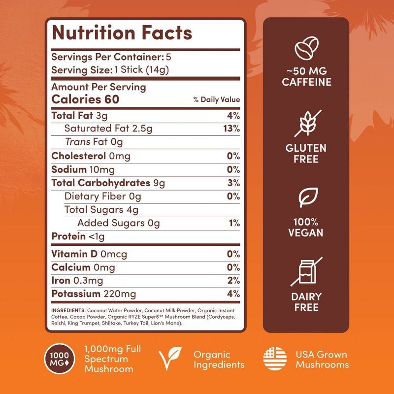 slide 2 of 5, RYZE Mocha Mushroom Coffee Latte sticks - 2.5oz/5ct, 2.5 oz, 5 ct