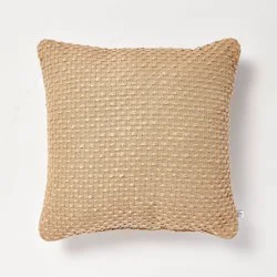 Hearth & Hand with Magnolia 18"x18" Square Throw Pillow Tan Textured - Hearth & Hand™ with Magnolia