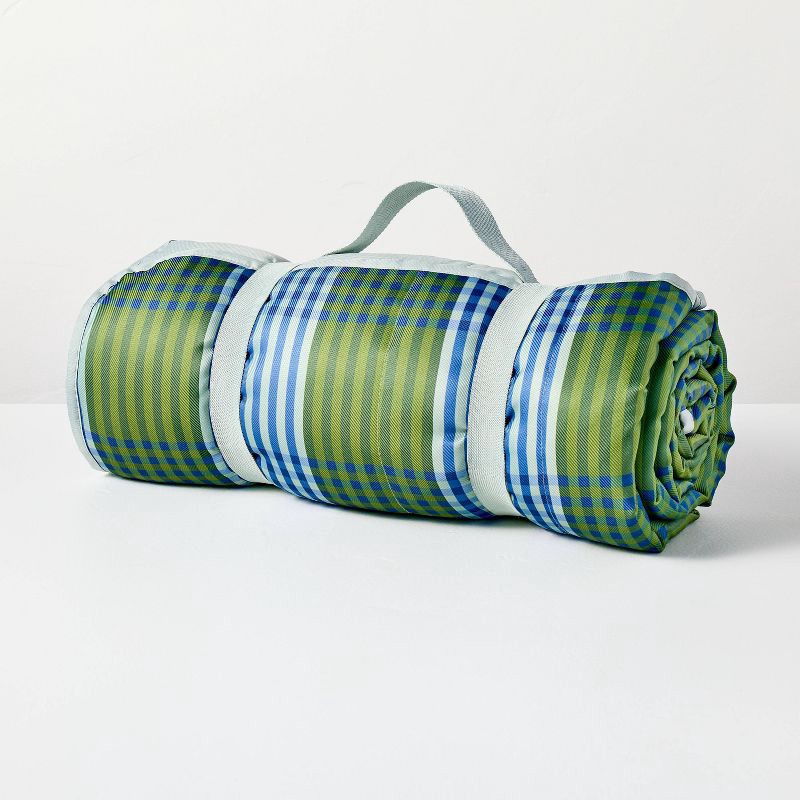 slide 1 of 4, Hearth & Hand with Magnolia Oversized Picnic Blanket Blue/Green Gingham - Hearth & Hand™ with Magnolia, 1 ct
