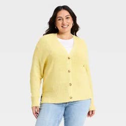 Women's Textured Stitch Button-Front Cardigan Sweater - Ava & Viv™ Yellow XXL