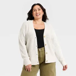Women's Textured Stitch Button-Front Cardigan Sweater - Ava & Viv™ Cream XXL