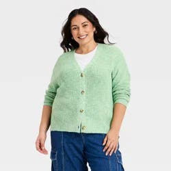 Women's Textured Stitch Button-Front Cardigan Sweater - Ava & Viv™ Green XXL