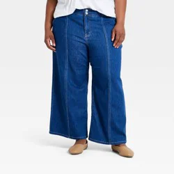 Women's High-Rise Tailored Cropped Wide Leg Jeans - Ava & Viv™ Medium Wash 18