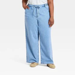 Women's High-Rise Tie-Front Straight Leg Beach Jeans - Ava & Viv™ Light Wash 24