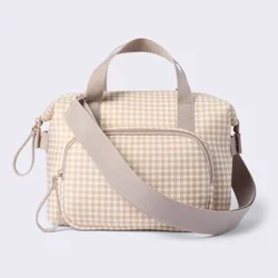Insulated Bottle Cooler Shoulder Diaper Bag - Tan Gingham Plaid - Cloud Island™