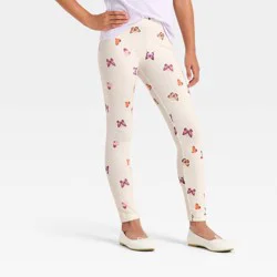 Girls' Butterfly Printed Leggings - Cat & Jack™ Light Beige S