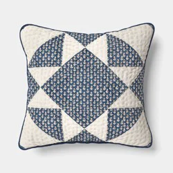 Square Patchwork Quilted Indoor Throw Pillow with Floral Reverse Neutral/Blue/Red - Threshold™