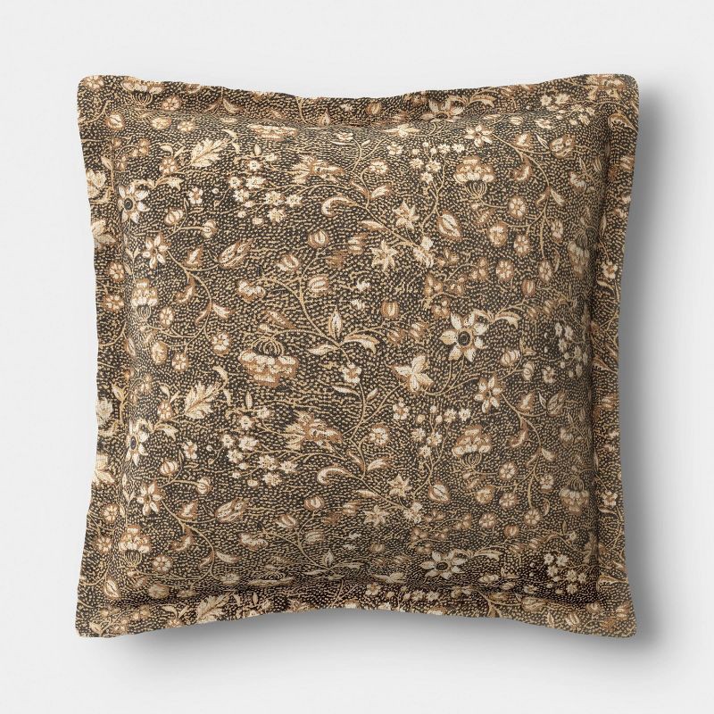 slide 1 of 4, 18"x18" Square Floral Printed Throw Pillow Gray/Neutral -Threshold™™™, 1 ct