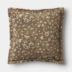 18"x18" Square Floral Printed Throw Pillow Gray/Neutral -Threshold™™™