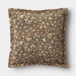 18"x18" Square Floral Printed Throw Pillow Gray/Neutral -Threshold™™™