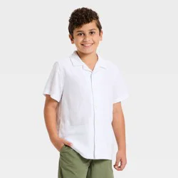 Boys' Linen Blend Short Sleeve Button-Down Shirt - Cat & Jack™ White S