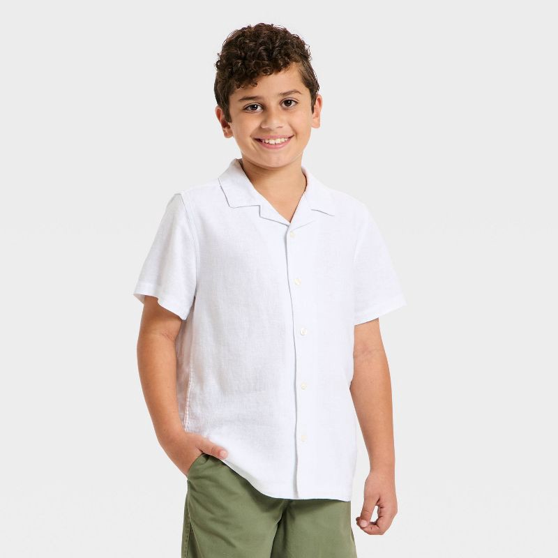 slide 1 of 3, Boys' Linen Blend Short Sleeve Button-Down Shirt - Cat & Jack™ White L, 1 ct