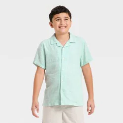 Boys' Linen Blend Short Sleeve Button-Down Shirt - Cat & Jack™ Mint Green S