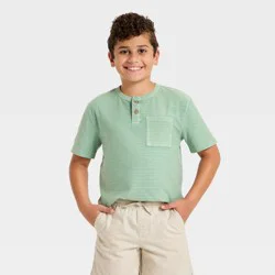 Boys' Short Sleeve Relaxed Fit Henley T-Shirt - Cat & Jack™ Mint Green XS