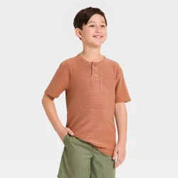 Boys' Short Sleeve Relaxed Fit Henley T-Shirt Cat & Jack™ Coral Orange M