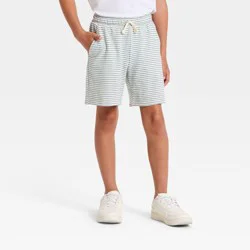 Boys' 'At the Knee' Striped Knit Pull-On Shorts - Cat & Jack™ White S