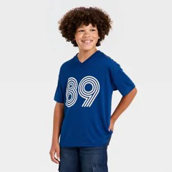 Boys' Short Sleeve Printed Jersey - Cat & Jack™ Navy Blue M