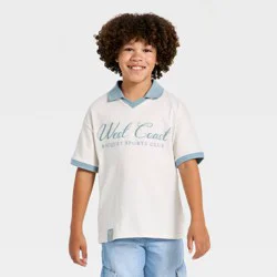 Boys' Short Sleeve Printed Polo Jersey Shirt - Cat & Jack™ Cream M
