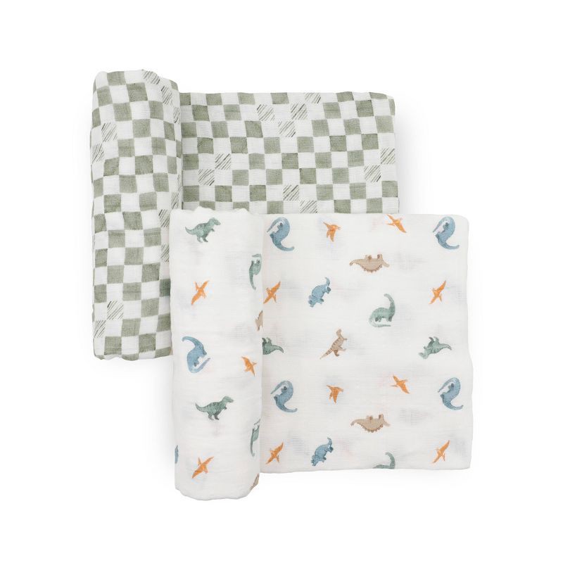 slide 1 of 6, Little Unicorn Organic Swaddle Gift Set - Dino - 2pk: Classic Patterns, Cotton, Woven, 47" x 47", 2 ct